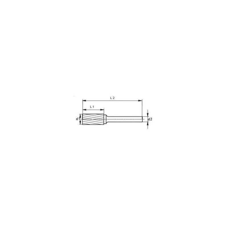 Technical side-view diagram of the cylindrical milling drill with labels d1, d2, L1 and L2 indicating head and shank dimensions.