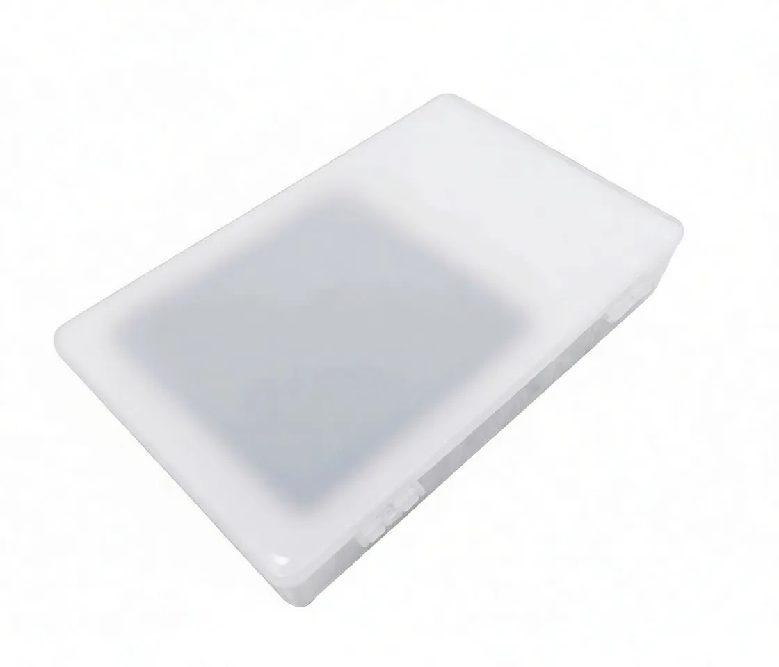 Closed plastic case with ASTA label, size table, product code and barcode for mini hose clamp assortment