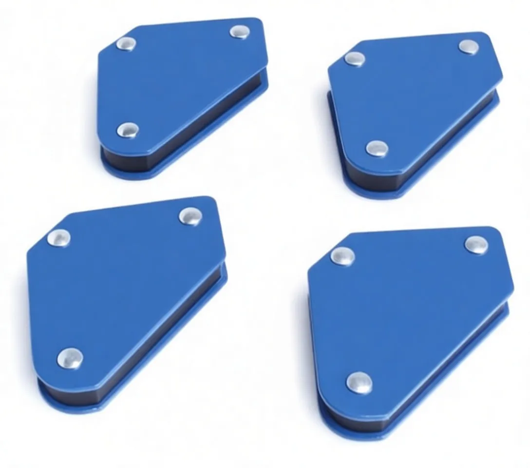 Close-up of one blue ASTA A-4MAG9 magnetic angle holder showing logo, three rivets, and black magnetic core