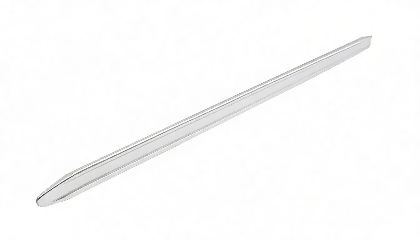 Chrome mounting iron with measurements annotated: 502 mm length, 7 mm tip, 27 mm mid-width