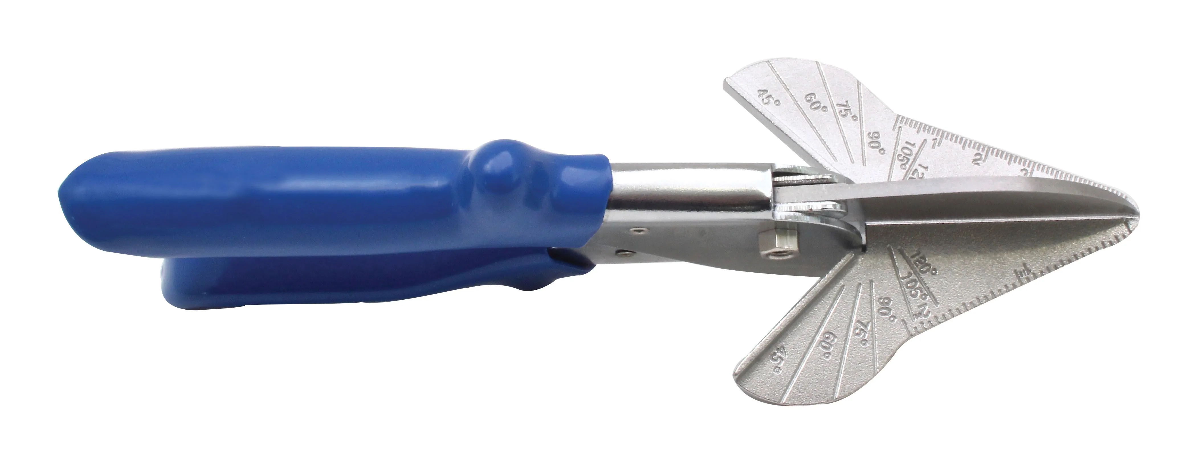 horizontal view of shears with extended miter guide and markings