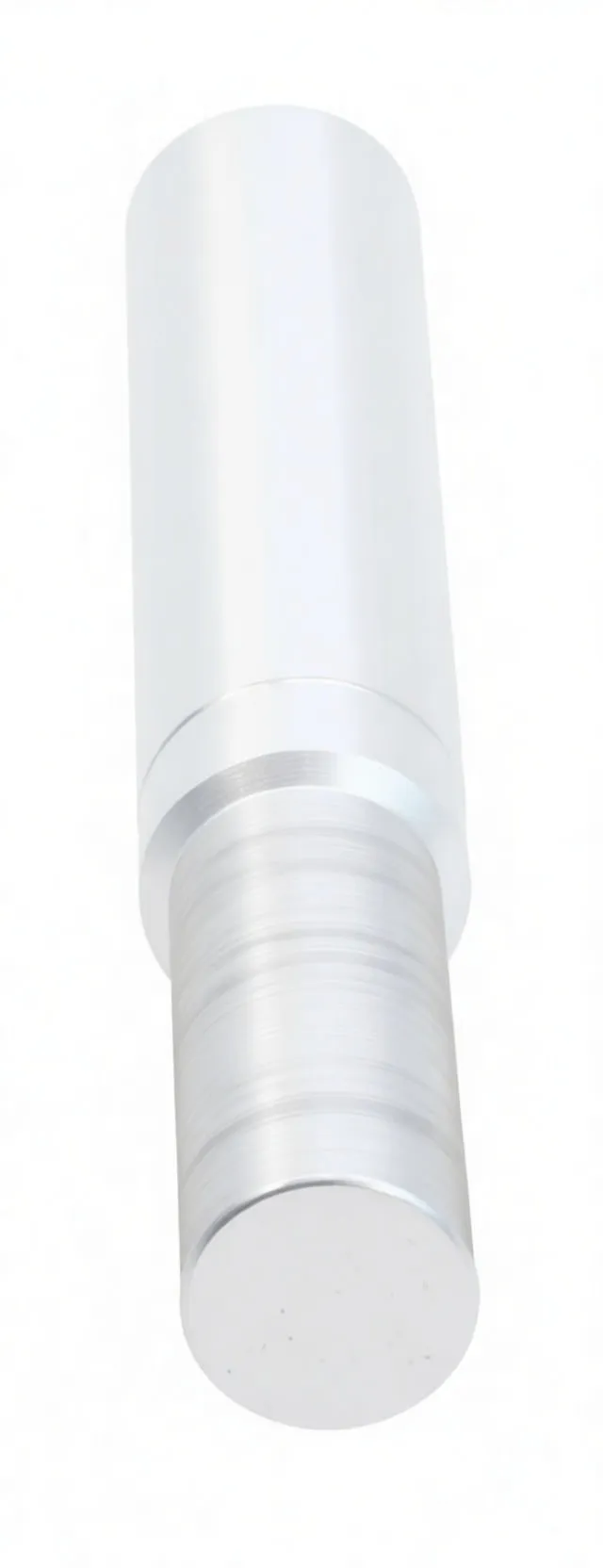 Front view of valve end showing recessed circular adapter and ASTA marking on silver shaft with black foam handle behind
