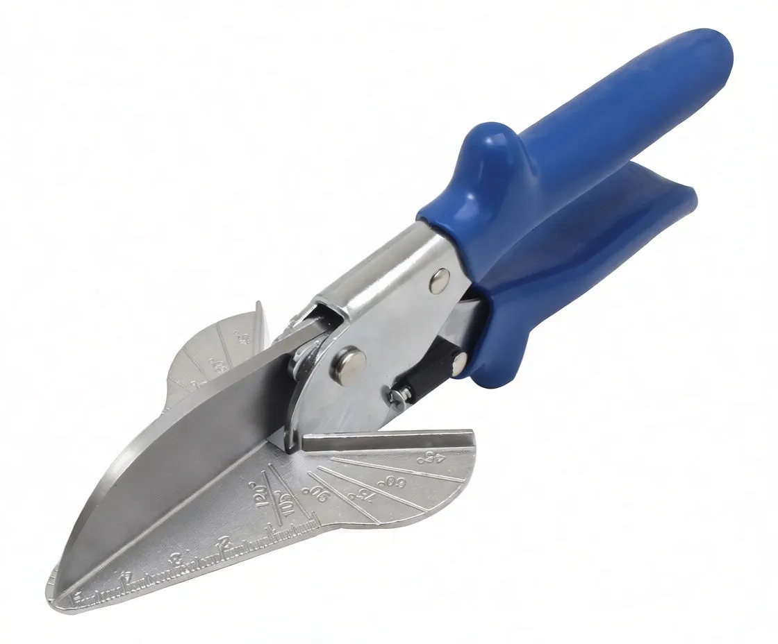 shears with triangular angle guide showing engraved degree markings