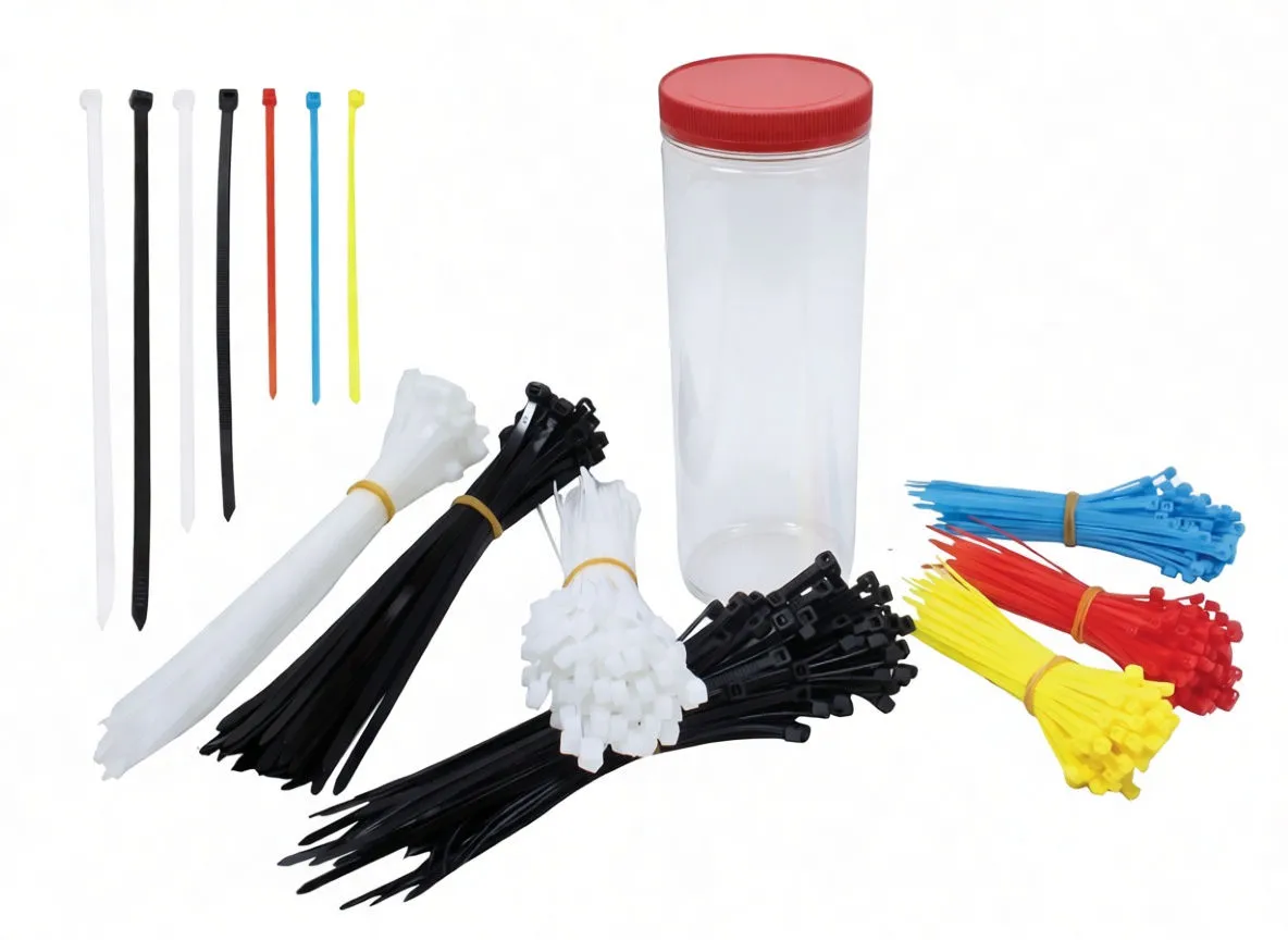 Clear jar labeled ASTA A-600CT filled with black cable ties