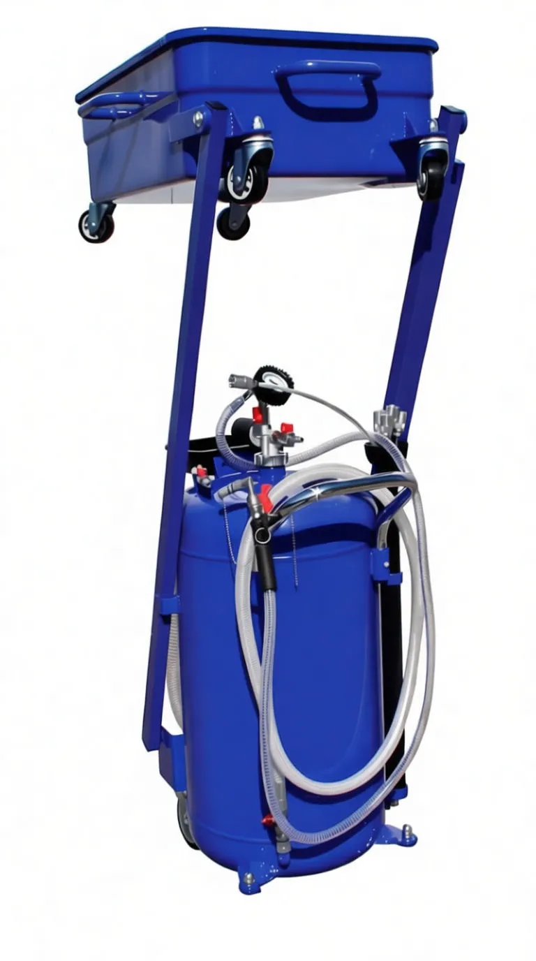 Close-up of tank side with sight gauge, fittings, data plate and wheel