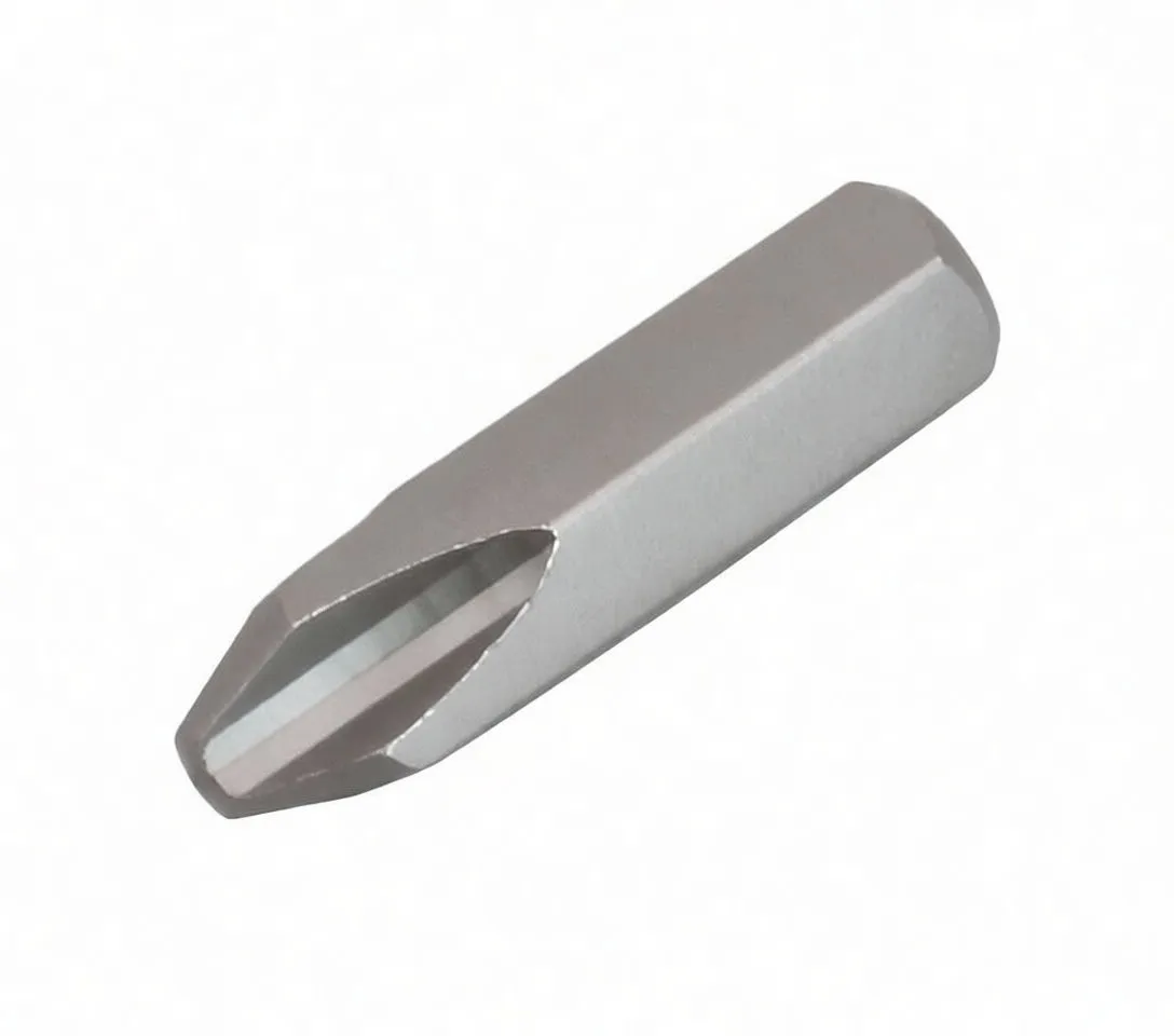 Diagonal perspective of a matte gray Phillips PH3 bit showing tip, hex end, and brand engraving