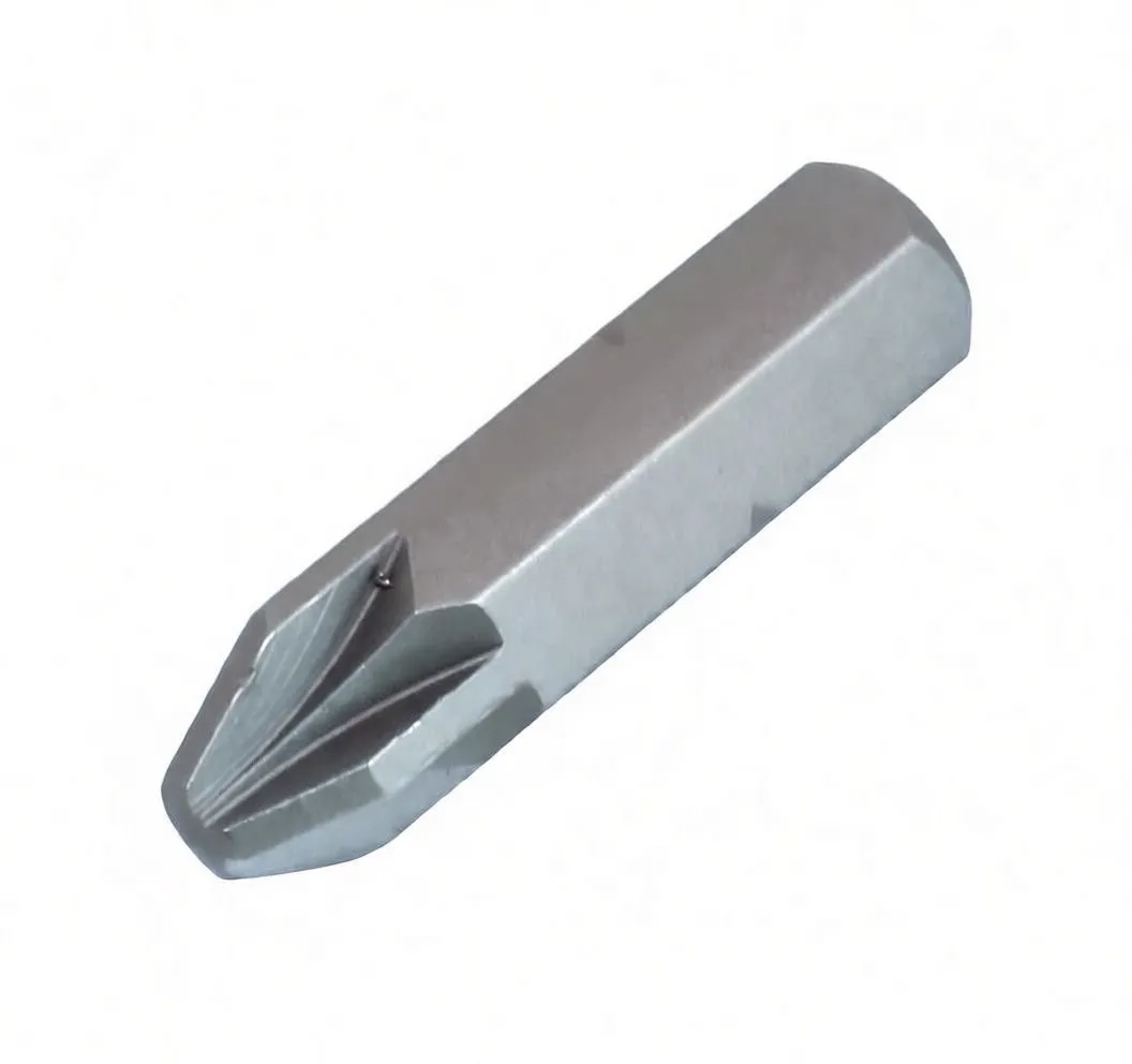 Angled view of a steel PH screwdriver bit with visible Phillips tip, ASTA engraving and hex shank.