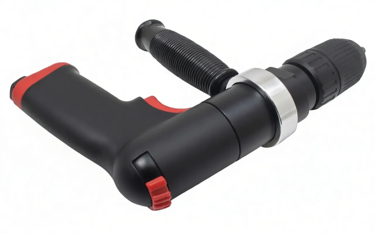 Reclined ASTA air drill showing side handle, ergonomic grip, and air inlet at base