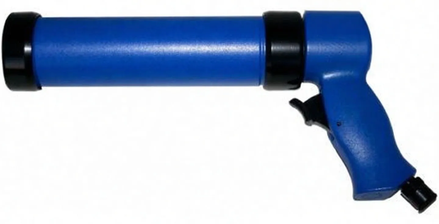 side view of blue caulking gun with ASTA logo and black trigger