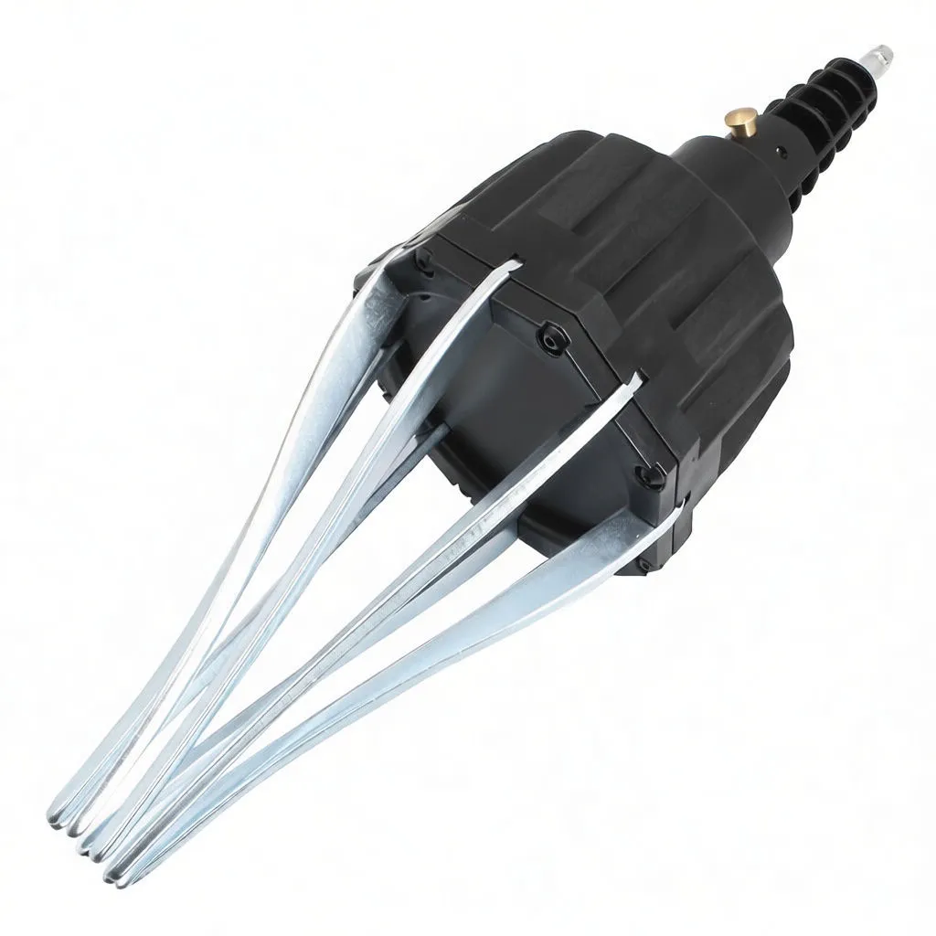 Front view of CV boot gun showing hollow center, flange with screws and six metal expansion fingers