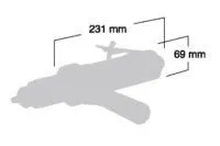 Silhouette diagram of drill with dimensions 231 mm by 69 mm