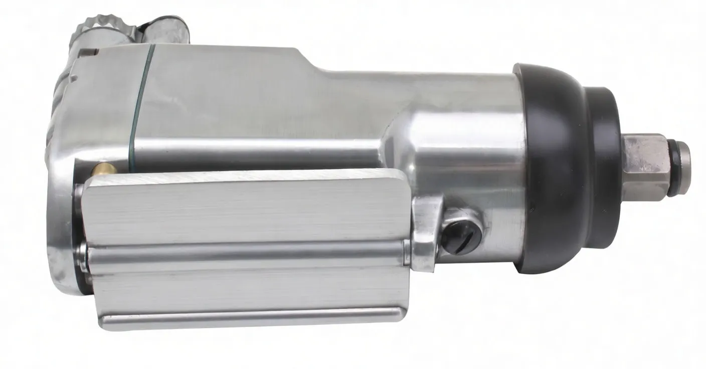 Top/side view of pneumatic straight gun showing dual plate actuator with R and F markings, ASTA logo and square drive