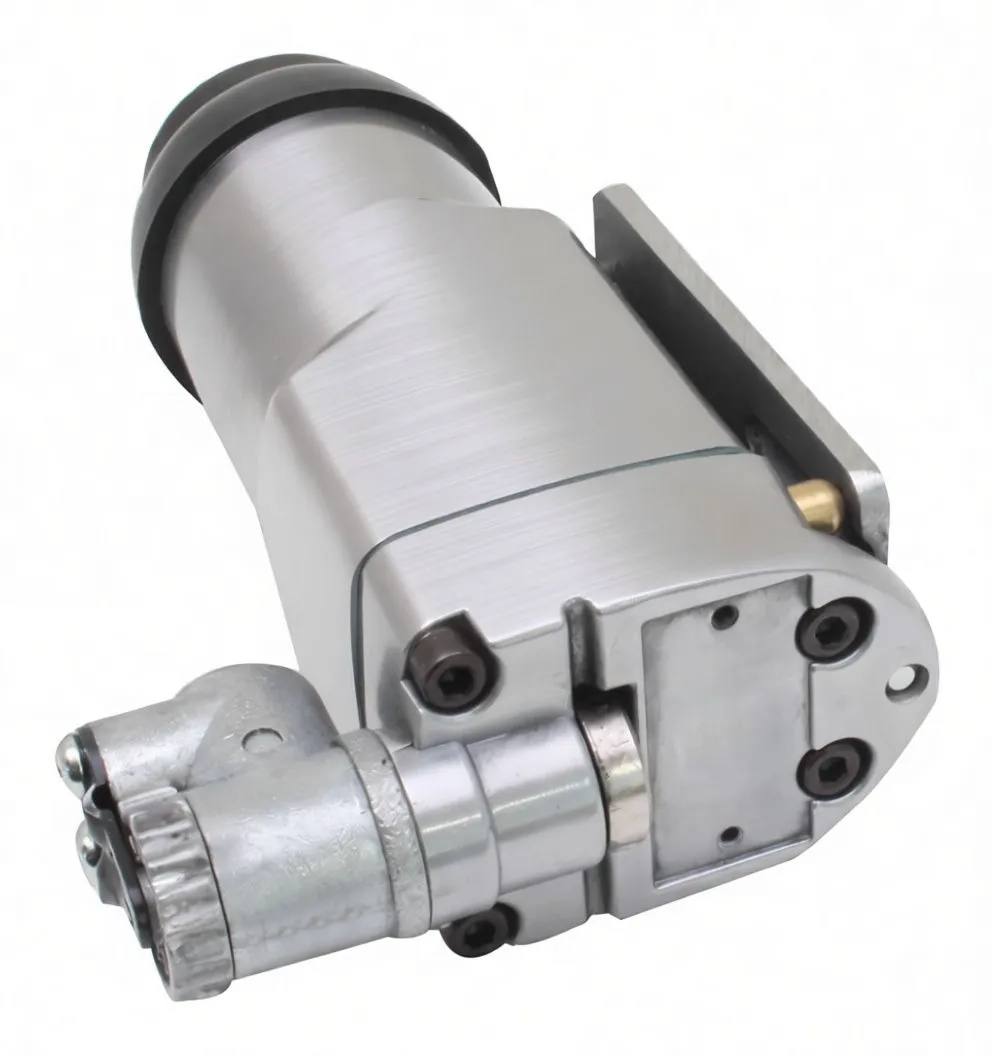 Rear underside view of pneumatic straight gun with air inlet swivel, gearbox and mounting screws