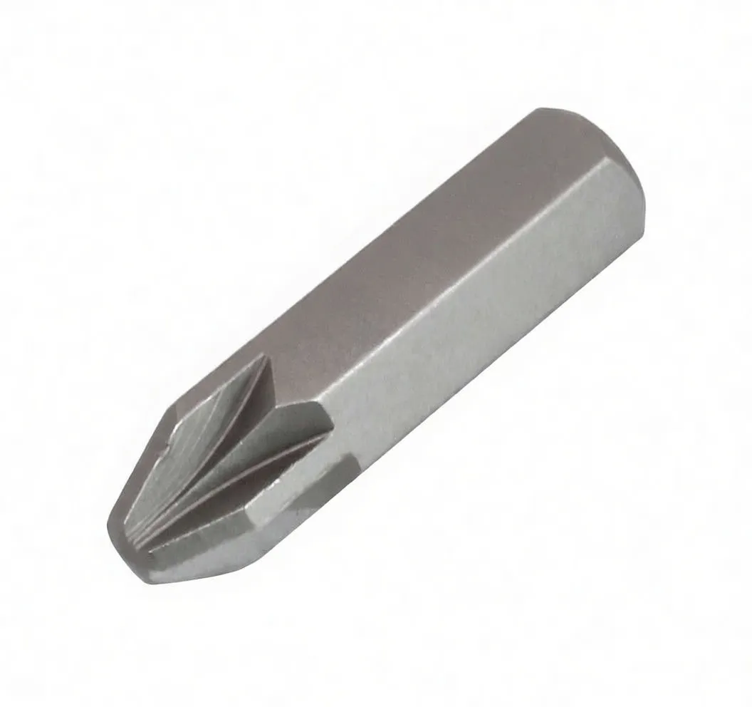 Angled view of ASTA Pozidriv PZ4 bit showing tip geometry and hexagonal shank