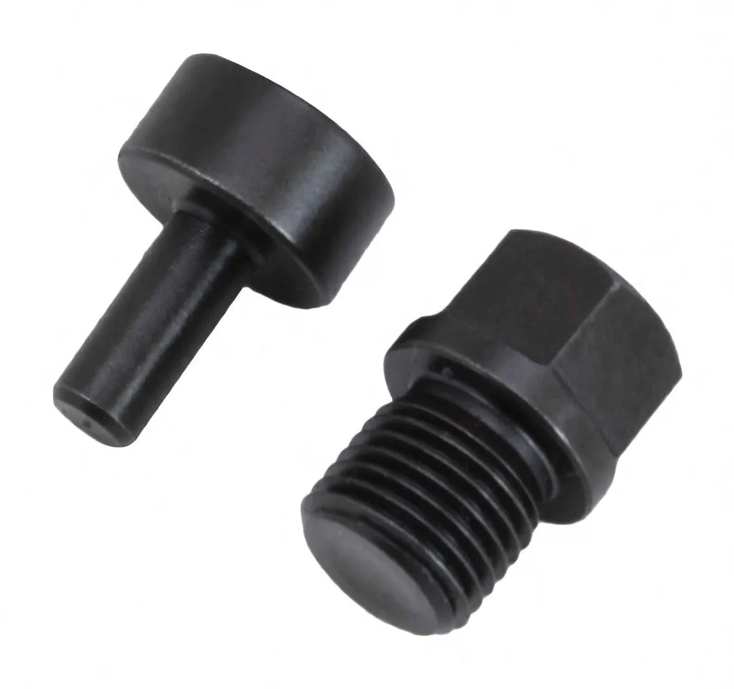 Threaded hex anvil with central hole and round mandrel showing a square drive recess and ASTA marking