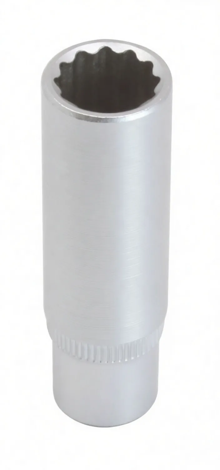 End-on view of long socket showing 12-point interior and embossed marking at base