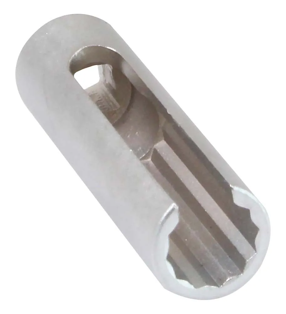 Close-up of socket interior showing 12-point profile, long slot and access hole