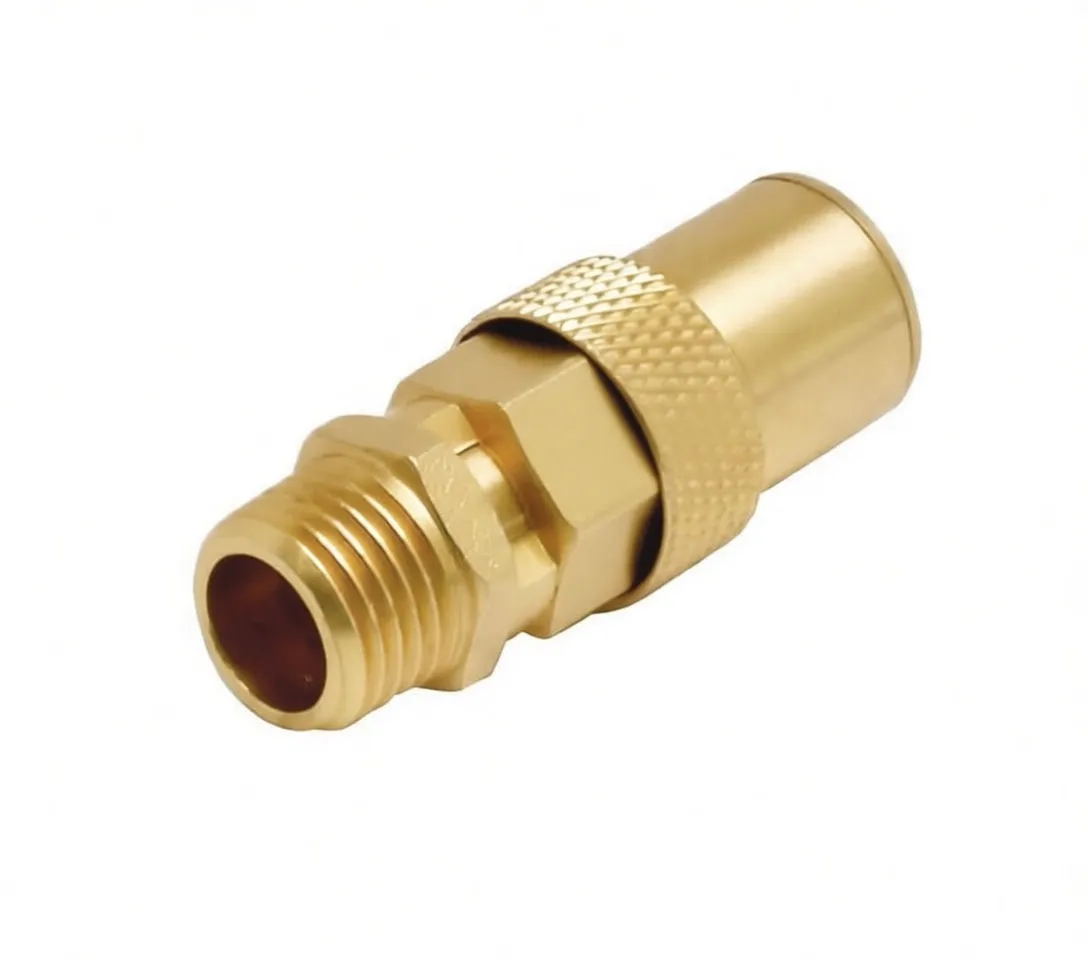 brass safety valve angled showing threaded end, hexagon nut and knurled collar