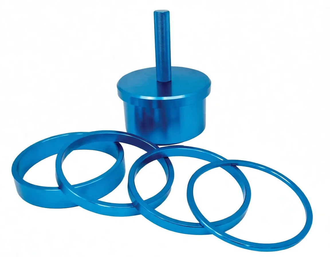 Front view of blue ASTA rear axle oil seal installer with handle and multiple rings