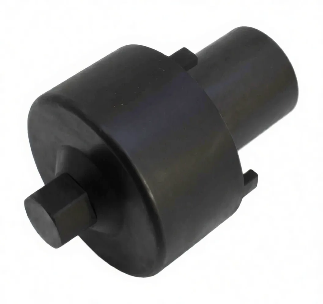 Side/angled view of black rear hub nut socket showing ASTA A-FT19RH marking and protruding drive stub