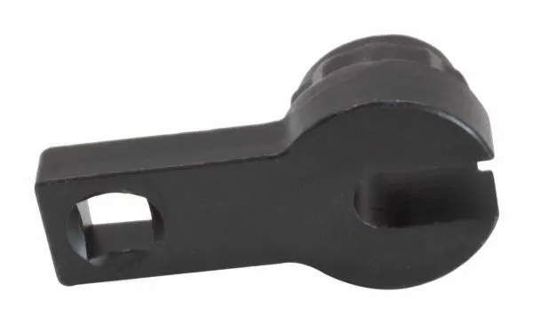 Side profile of black U-slot rod guide wrench showing square drive hole and thick head