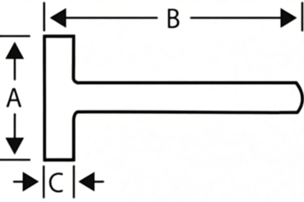 Diagram of hammer with dimension arrows labeled A, B, and C and a faint watermark