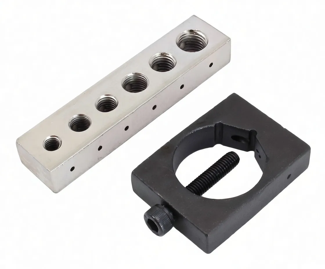 Angled view of a chrome-finish metric thread jig block with multiple engraved size markings and guide holes next to a dark clamp ring with a threaded clamping screw and ASTA branding.