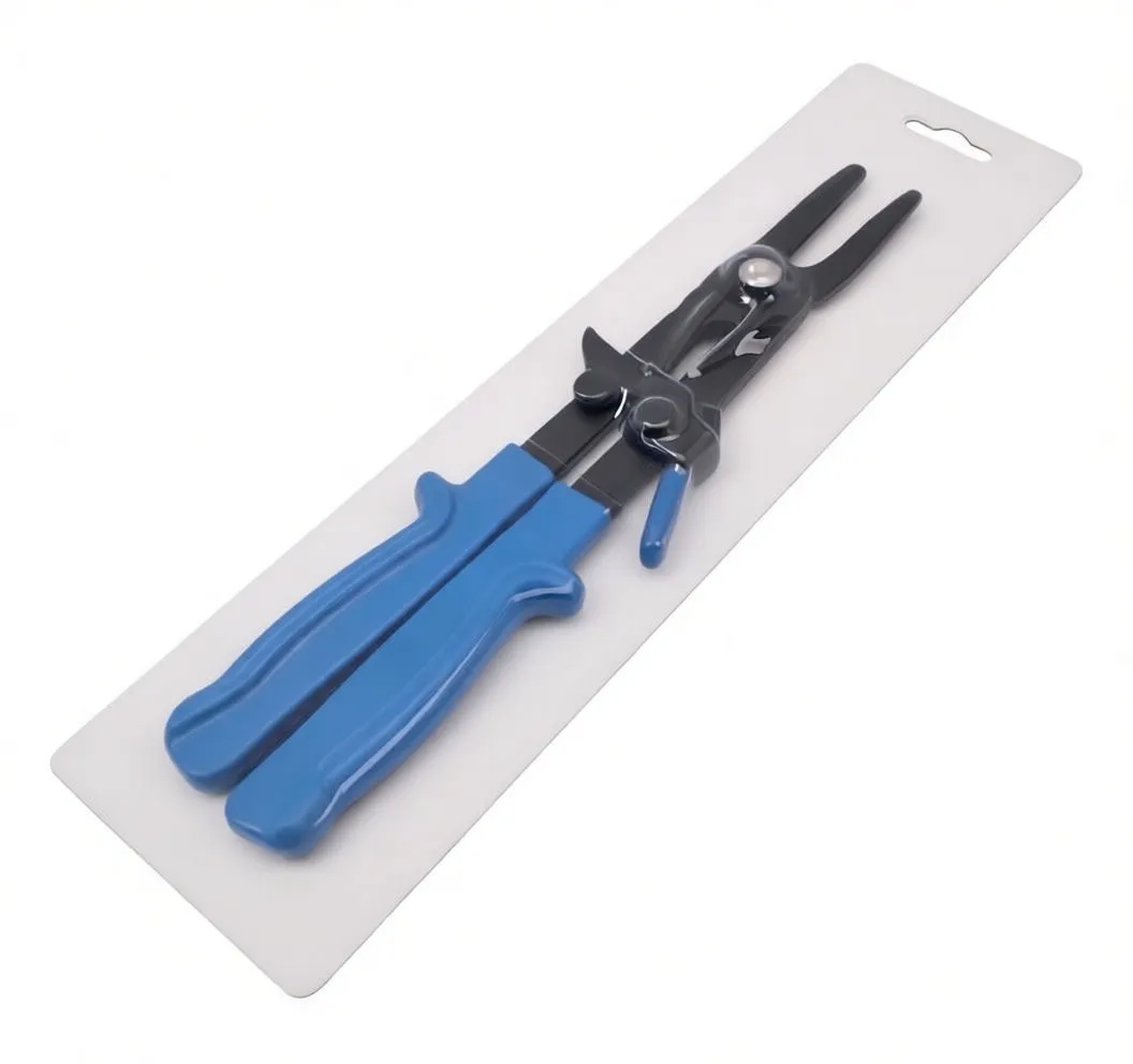 Multiple angles of hose clip pliers showing blue handles, locking mechanism and model marking