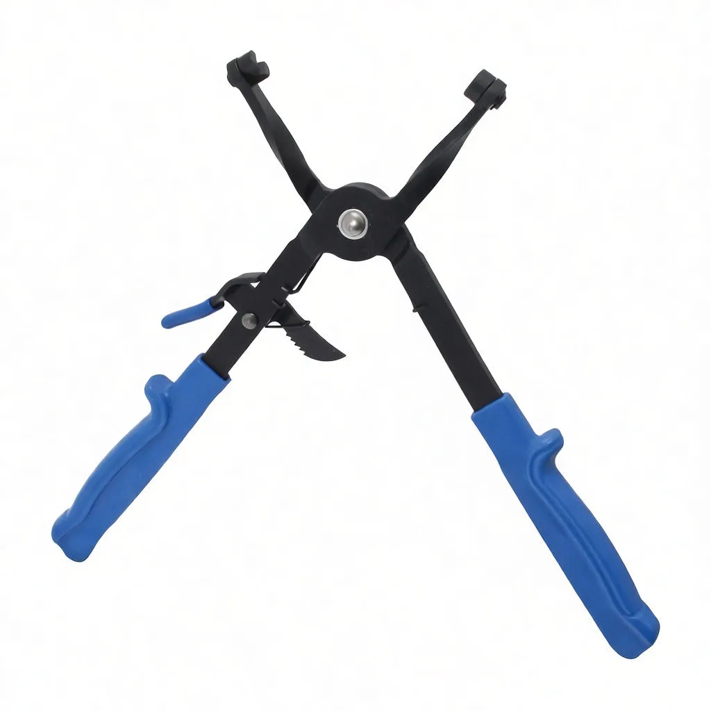 Front view of pliers opened showing X-shaped arms, tip ends and S-EK1202 marking