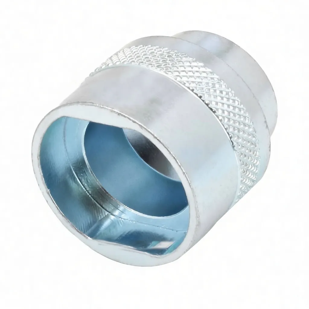 Open end of metal socket showing interior cavity, knurled band and faint ASTA brand marking