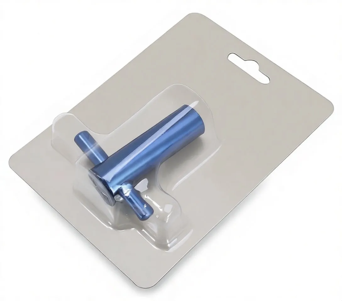 Angled side view of blue ASTA A-MK381A T-handle shock bladder puller showing socket end and printed branding