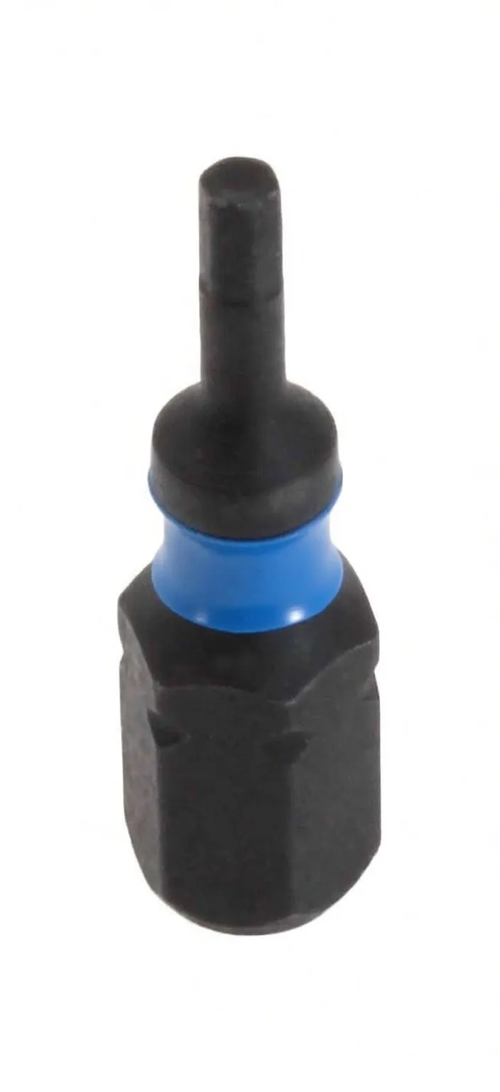 front view of black hex driver bit with blue ASTA band and 6-sided shank