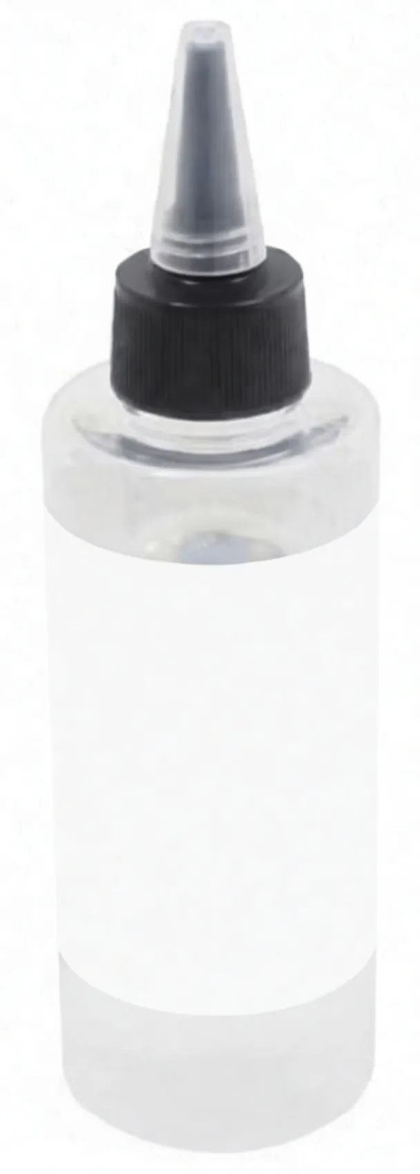 Clear bottle on its side showing ASTA label, orange icon and pointed nozzle with black cap