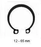 Diagram of a snap ring with text '12 - 65 mm' indicating size range