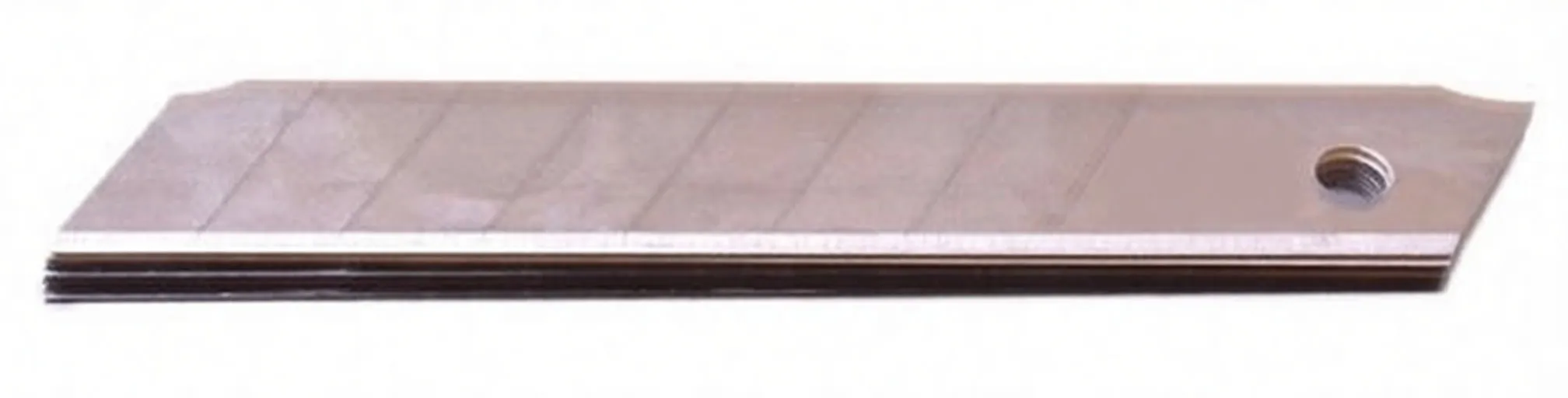 Single stainless steel snap-off blade showing beveled edge, diagonal score lines, mounting hole and stamped 'Sk 05'