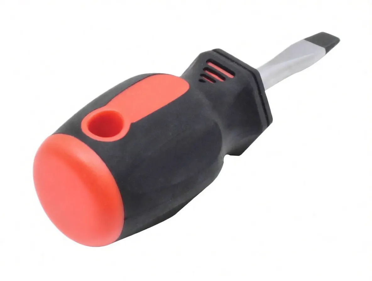 Rear view of stubby screwdriver showing red end cap with size markings and ASTA logo