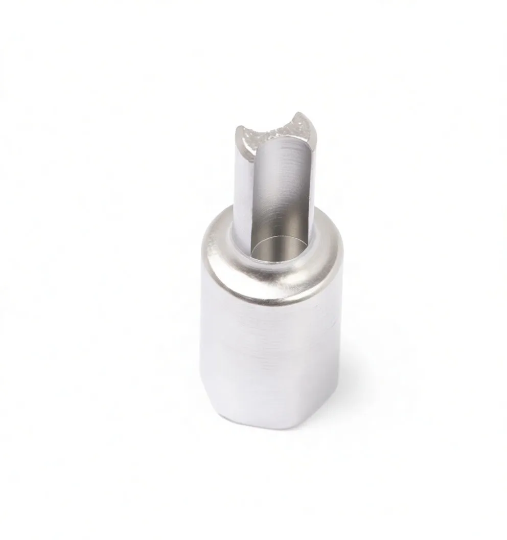 angled view of chrome-plated sump plug removal tool with hex socket body and slotted tip