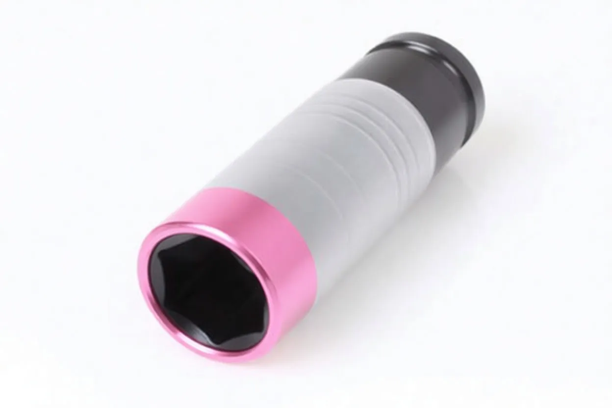 Three slim deep impact sockets with blue, gold, and pink rings