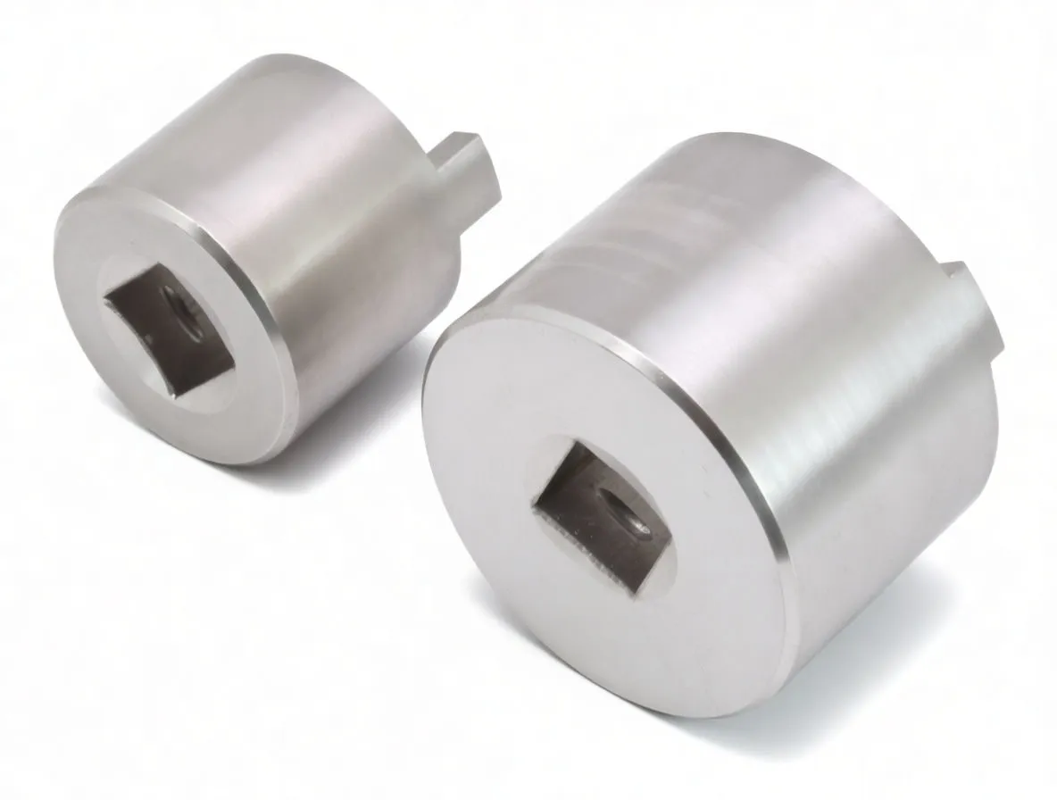 Top view into two swing-arm sockets showing square drive recesses and notched rims; small socket engraved '34mm'