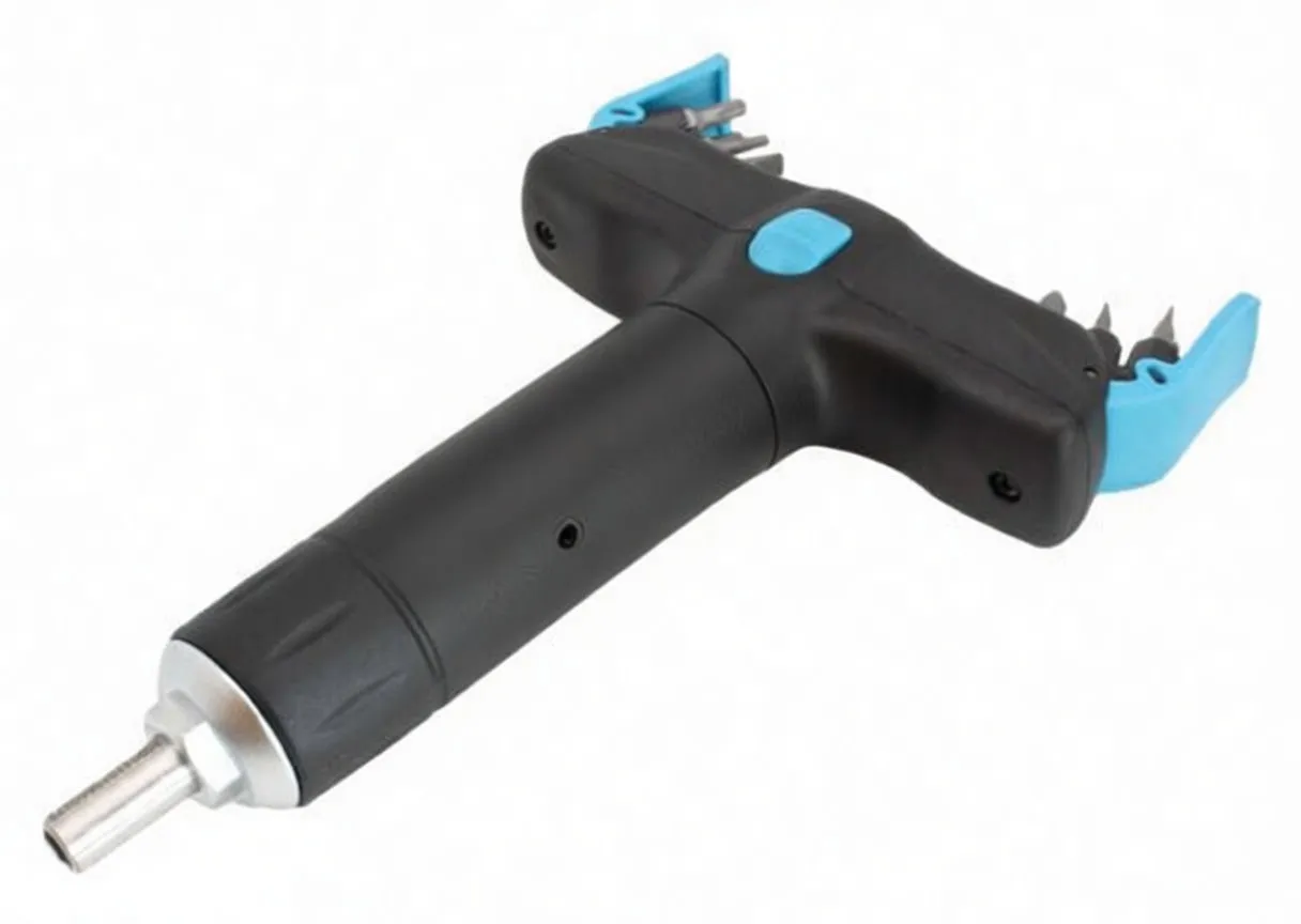 Front view of T-handle torque screwdriver showing torque scale window and metal bit holder
