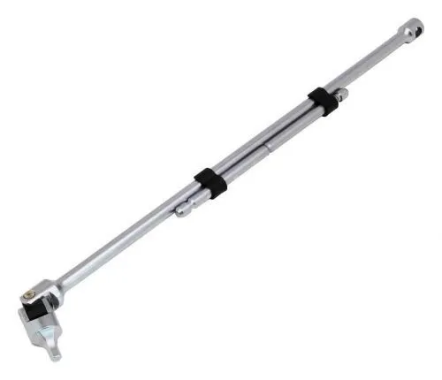 angled close-up of chrome T-handle wrench with universal joint and 8mm hex tip, two black clips on shaft