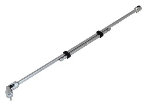 Long chrome T-handle extension wrench with universal joint and two black shaft clips, hex bit visible