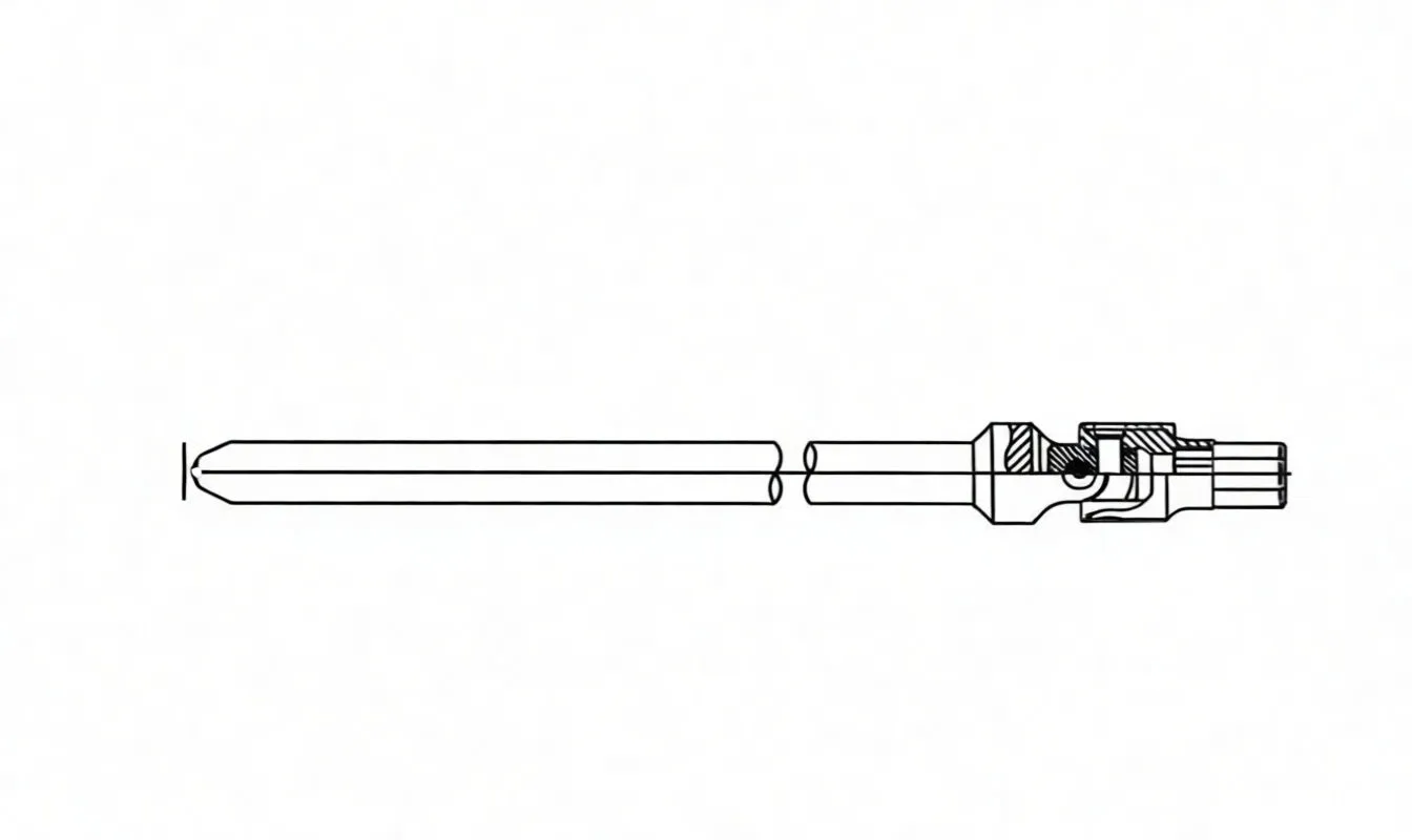 Technical schematic drawing of T-handle wrench with dimensions L1, L2, D and cross-section of the universal head and Torx tip