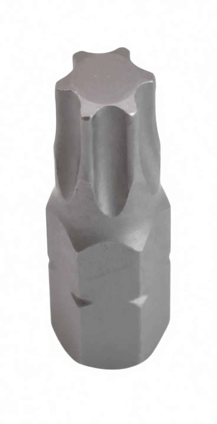 Oblique view of Torx T27 bit highlighting tip flutes and ASTA on hex shank