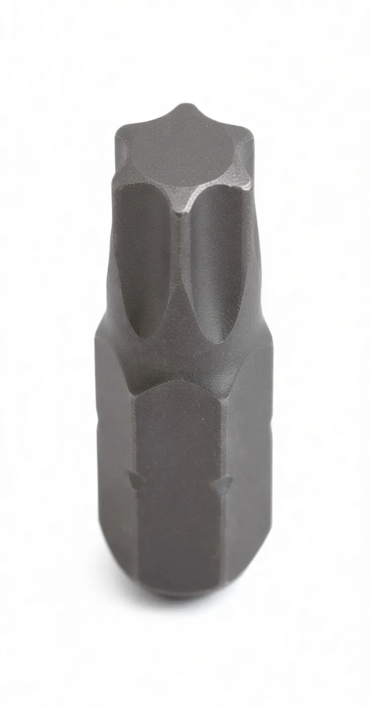 Rotated angled view of ASTA Torx T45 bit showing tip flutes, hex shank and brand engraving