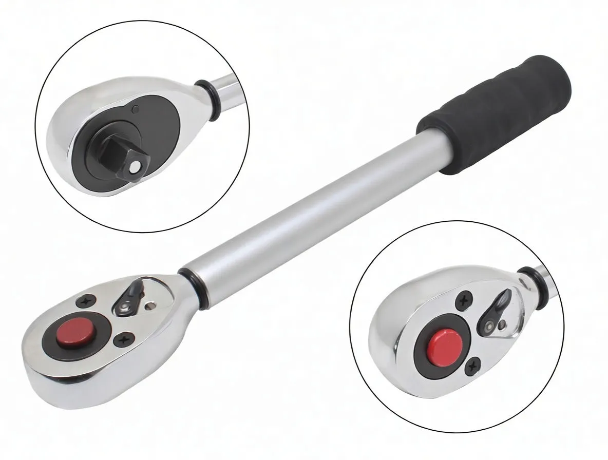Full-length extended telescopic ratchet wrench showing inner chrome shaft, outer silver tube with sticker and black rubber grip