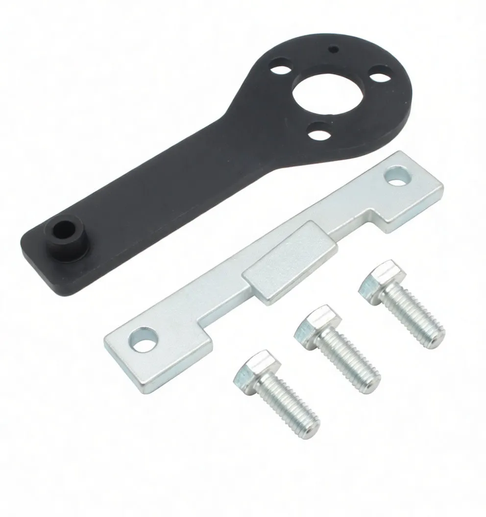 overhead view of ASTA locking spanner with locating boss, silver alignment bracket, and three hex bolts