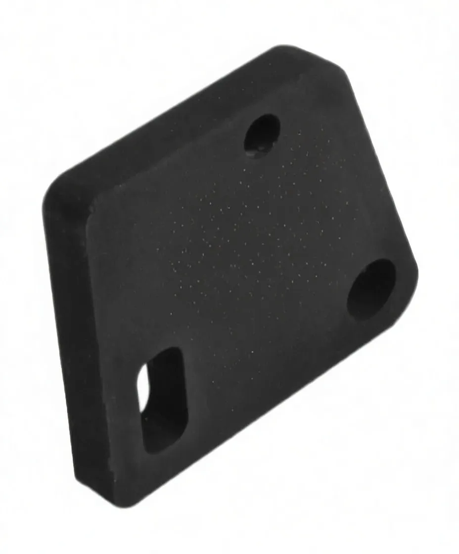 Angled perspective of black ASTA A-DT80 timing plate showing holes, slot and chamfered edges