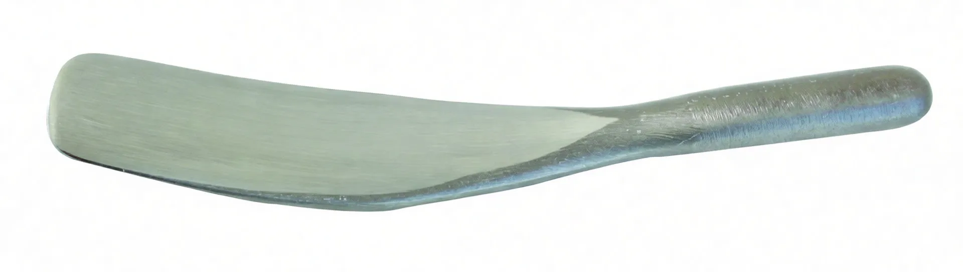 Horizontal view of tinsmith's spoon showing ASTA LDP122 etched on blade