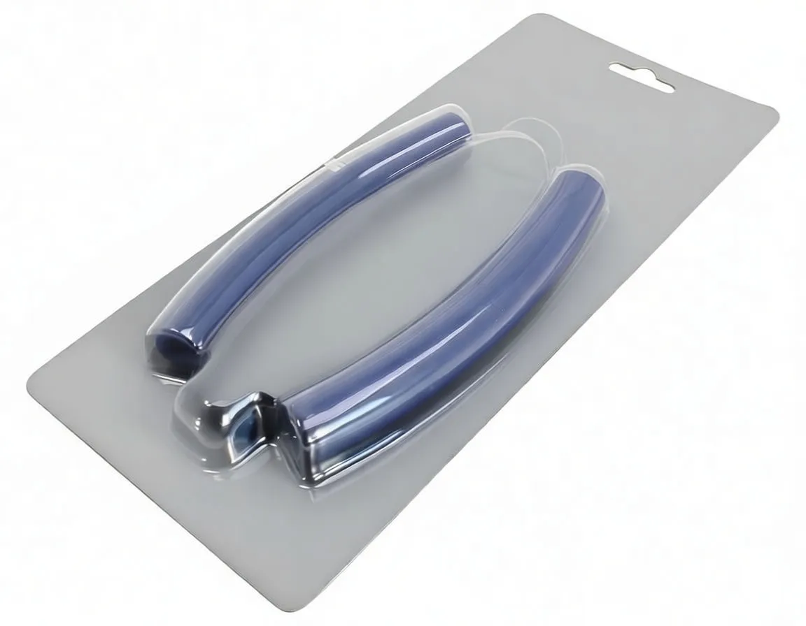 Close view of blue rim protectors showing ASTA A-MK354 marking, channel and black braided cords